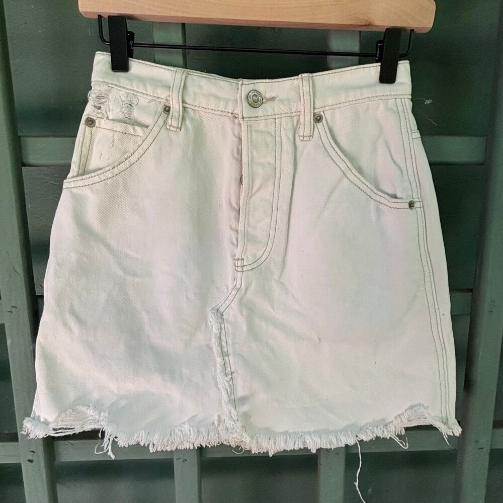 Free People We The Free Brea Cut Off Denim Mini Skirt White 27